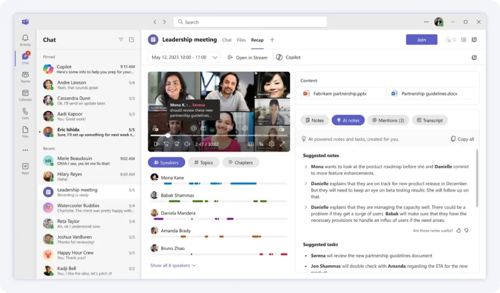 Tela de videochamadas do Teams