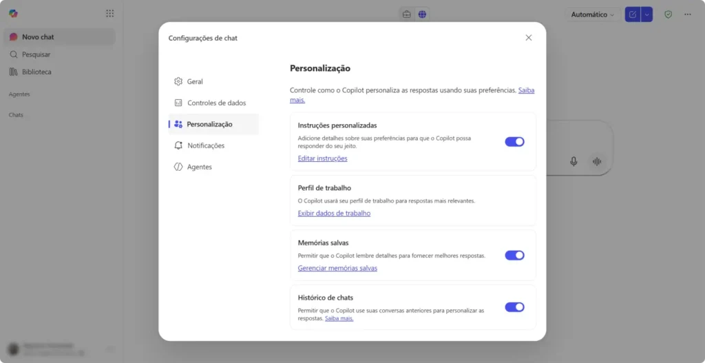 Configurar Copilot para personalização